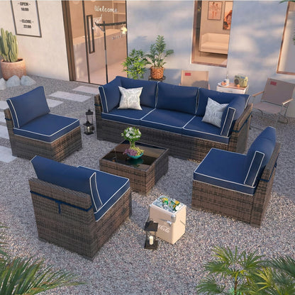 Cushion Covers for 7 Pcs (6-Seaters) Wicker Rattan Sectional Sofa, 14Pack Cushion Slipcovers Set Seat and Back,Outdoor Cushion Slipcover with Zipper, (Only Cover) Navy Blue image 3