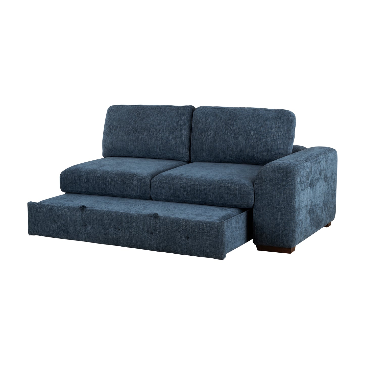 Modern Blue One Arm 2-Seater Sofa with Pull-out Bed Right Side Tufted Chenille Fabric Upholstery Solid Wood Living Room Furniture 1pc image 3