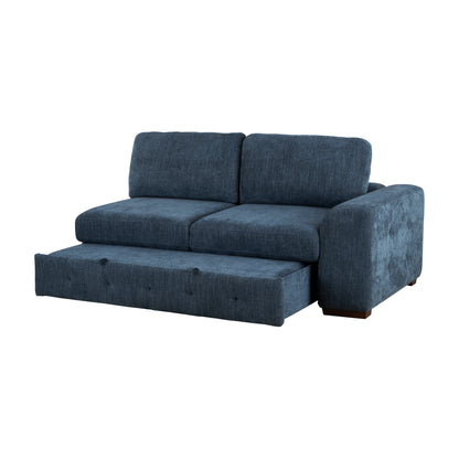 Modern Blue One Arm 2-Seater Sofa with Pull-out Bed Right Side Tufted Chenille Fabric Upholstery Solid Wood Living Room Furniture 1pc image 3
