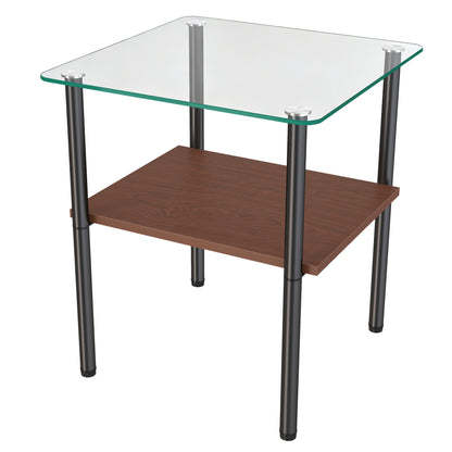 2-piece Modern Rectangular Glass Side Table, Tempered Glass Tabletop, MDF Storage Shelf & Metal Legs, Minimalist Sofa Side Table for Living Room & Bedroom image 8