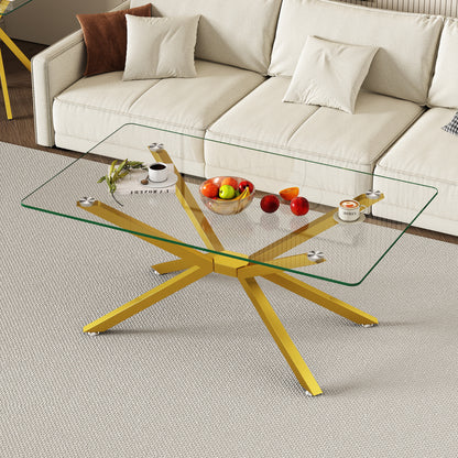 39.37" Rectangular Clear Tempered Glass Coffee Table,Stylish Design with Gold Metal Legs, Coffee Table for Living Room image 1