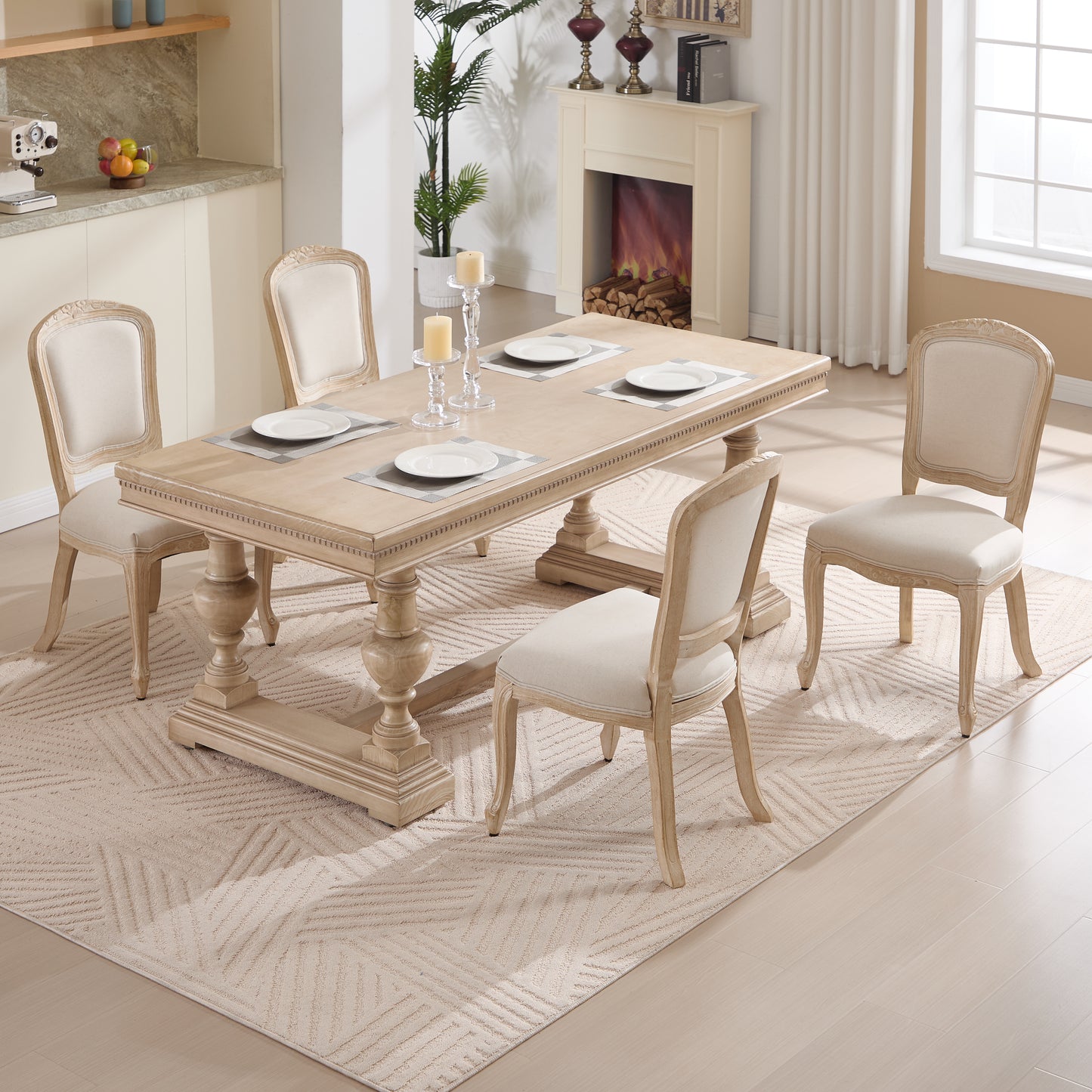 French Country Dining Chairs Set of 2, Upholstered Chairs with Fan-shaped Back, Wire drawing and carving techniques,Disassemblable, for Living Room, Kitchen, Restaurant Use, Beige image 12
