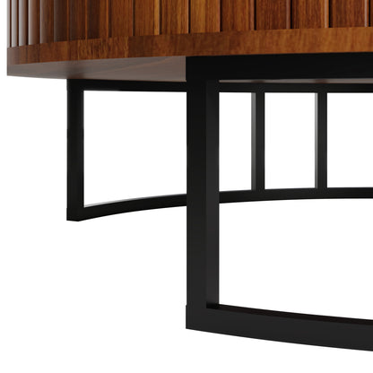 31.5" Round Coffee Table with Storage,Fluted Lift Top Center Table, Midcentury Modern Flip-top Curved Table for Living Room,Walnut image 7