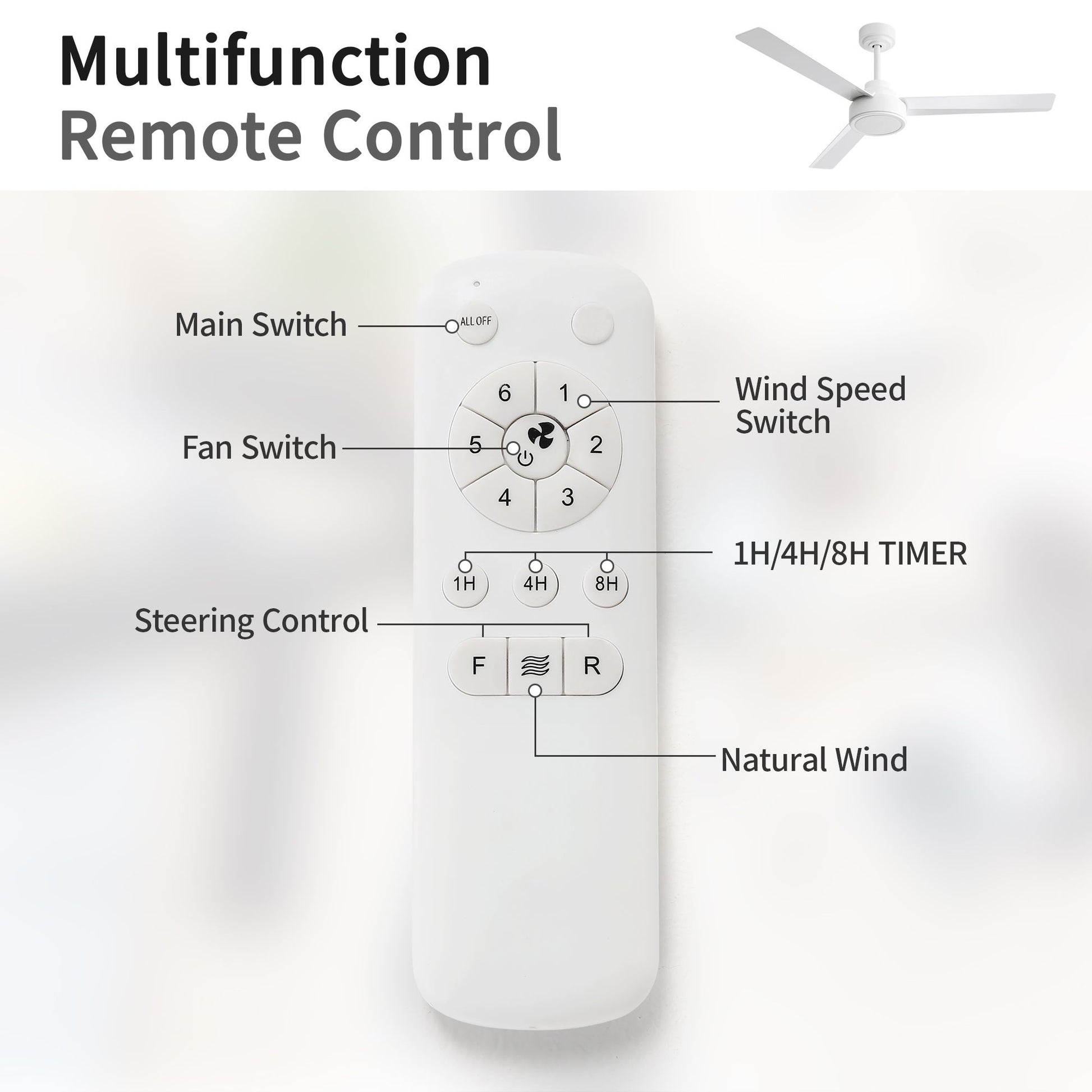 52" Ceiling Fan Without Light, 3 ABS Blades Farmhouse Ceiling Fan with Remote Control 6-speed Reversible DC Motor White  image 7