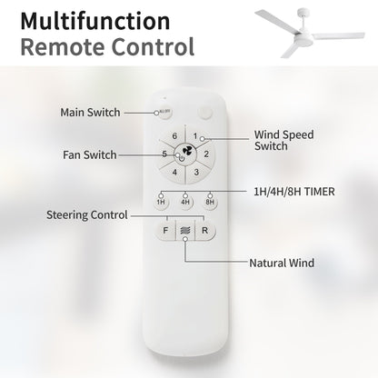 52" Ceiling Fan Without Light, 3 ABS Blades Farmhouse Ceiling Fan with Remote Control 6-speed Reversible DC Motor White  image 7