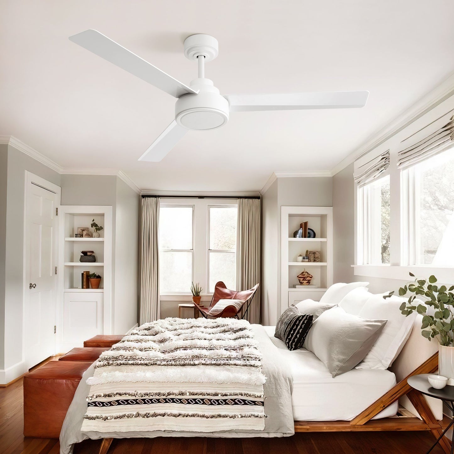 52" Ceiling Fan Without Light, 3 ABS Blades Farmhouse Ceiling Fan with Remote Control 6-speed Reversible DC Motor White  image 3
