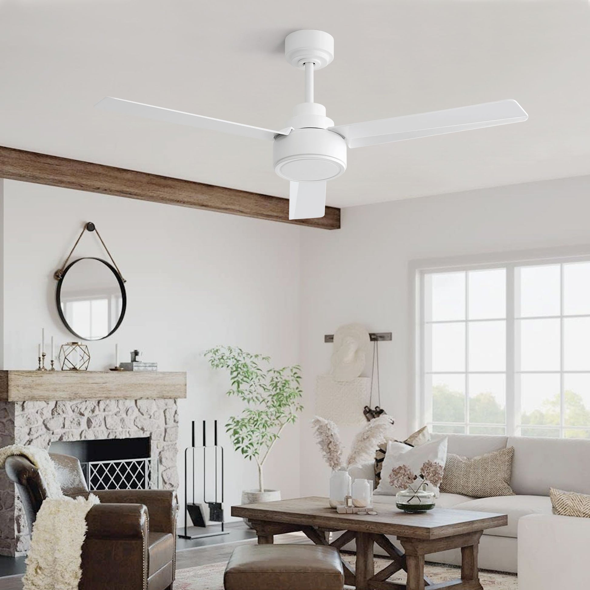 52" Ceiling Fan Without Light, 3 ABS Blades Farmhouse Ceiling Fan with Remote Control 6-speed Reversible DC Motor White  image 4
