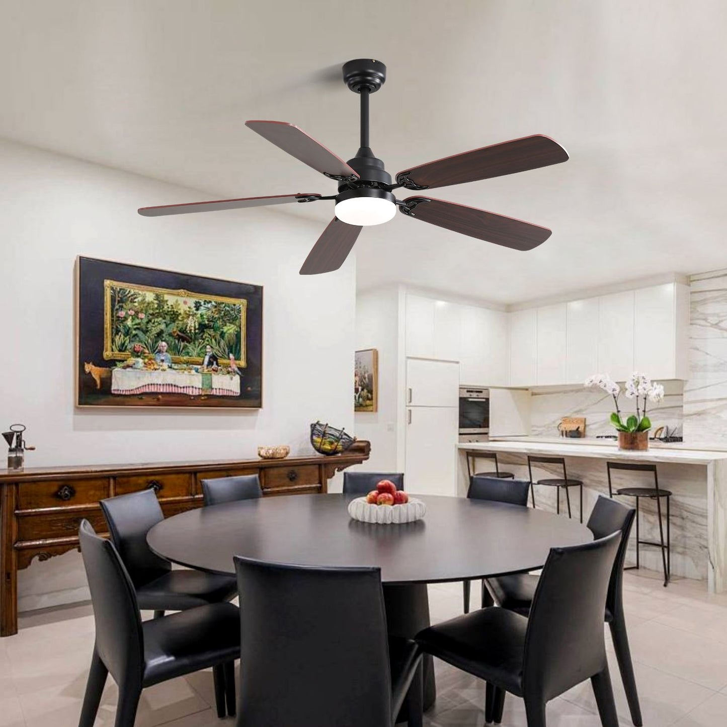 52 Inch Classics Ceiling Fan With Led Light 6 Speed Wind 5 Blades Remote Control DC Motor For Indoor image 5