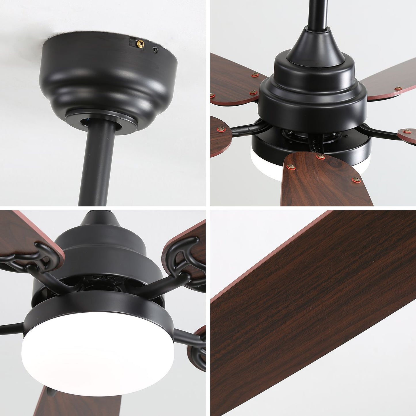 52 Inch Classics Ceiling Fan With Led Light 6 Speed Wind 5 Blades Remote Control DC Motor For Indoor image 3