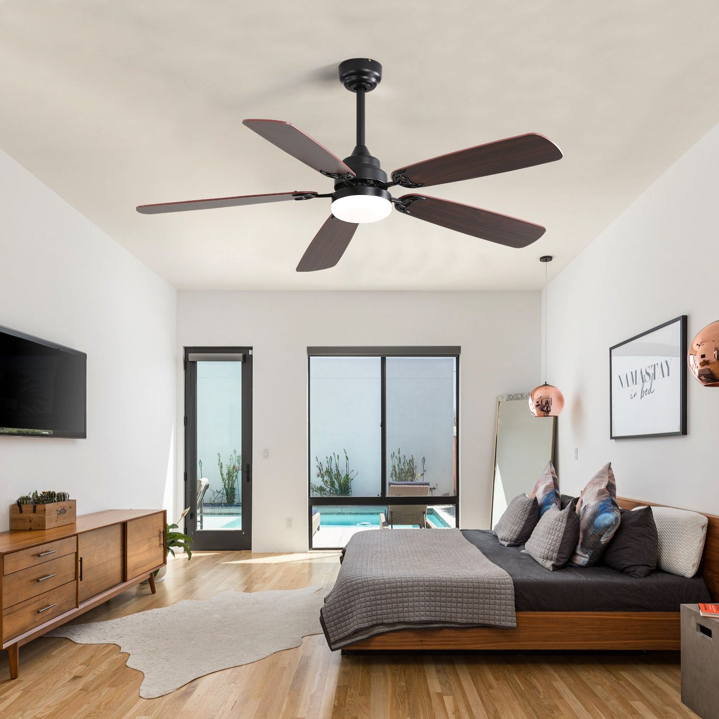 52 Inch Classics Ceiling Fan With Led Light 6 Speed Wind 5 Blades Remote Control DC Motor For Indoor image 6