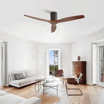 52 inch Flush Mount Ceiling Fan with Remote Control, 3 Reversible Wood Blades Noiseless DC Motor Ceiling Fan without Lig image 3