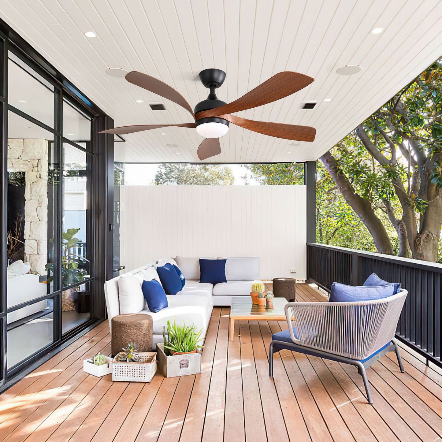 52 Inch Indoor Ceiling Fan With 3 Color Dimmable 5 ABS Blades Remote Control Reversible DC Motor Black With Led Light image 6