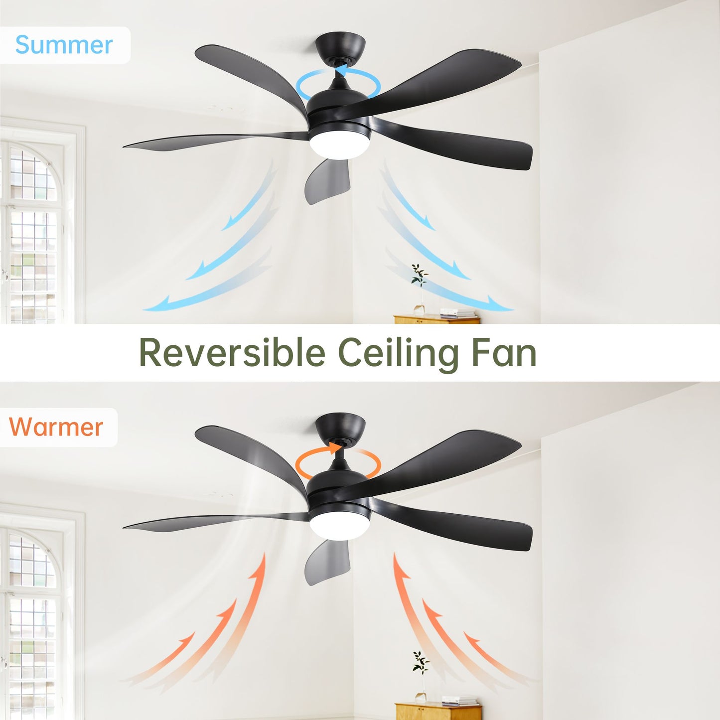 52 Inch Modern Ceiling Fan With 3 Color Dimmable 5 ABS Blades Remote Control Reversible DC Motor With Led Light image 6