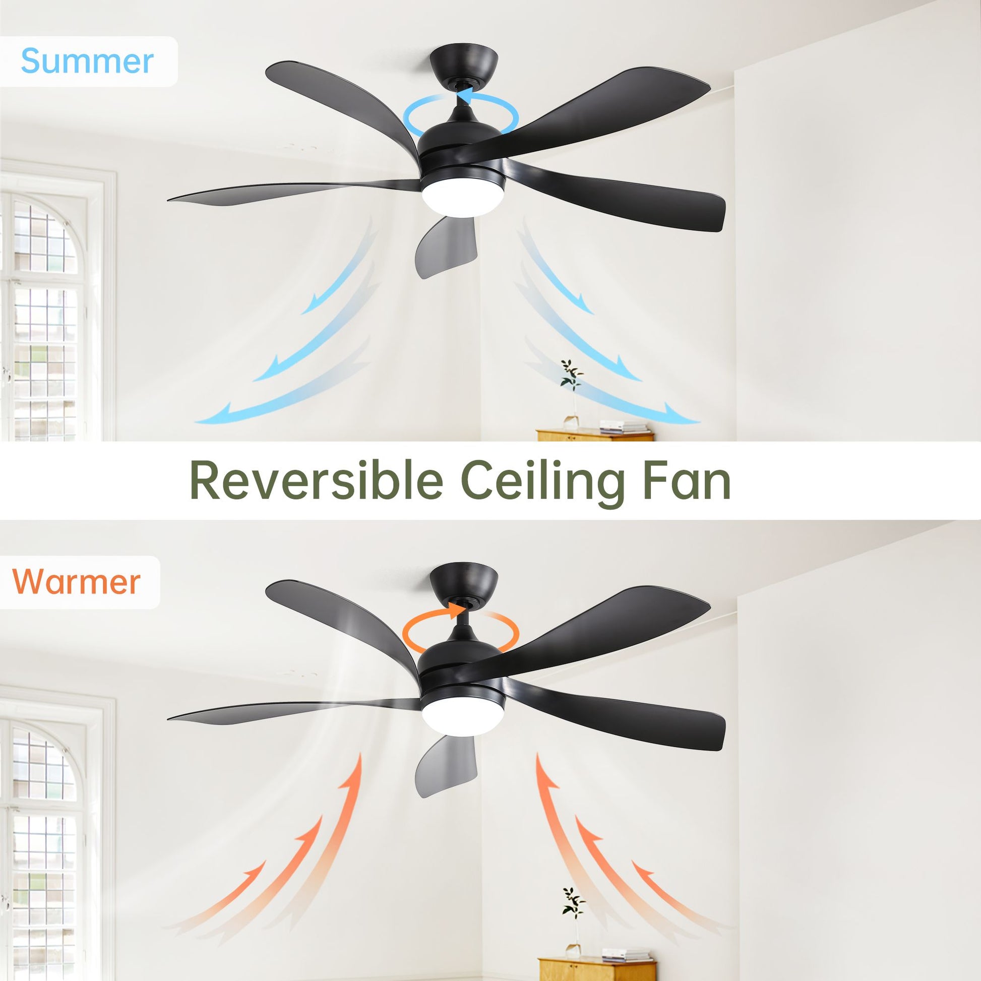 52 Inch Modern Ceiling Fan With 3 Color Dimmable 5 ABS Blades Remote Control Reversible DC Motor With Led Light image 6