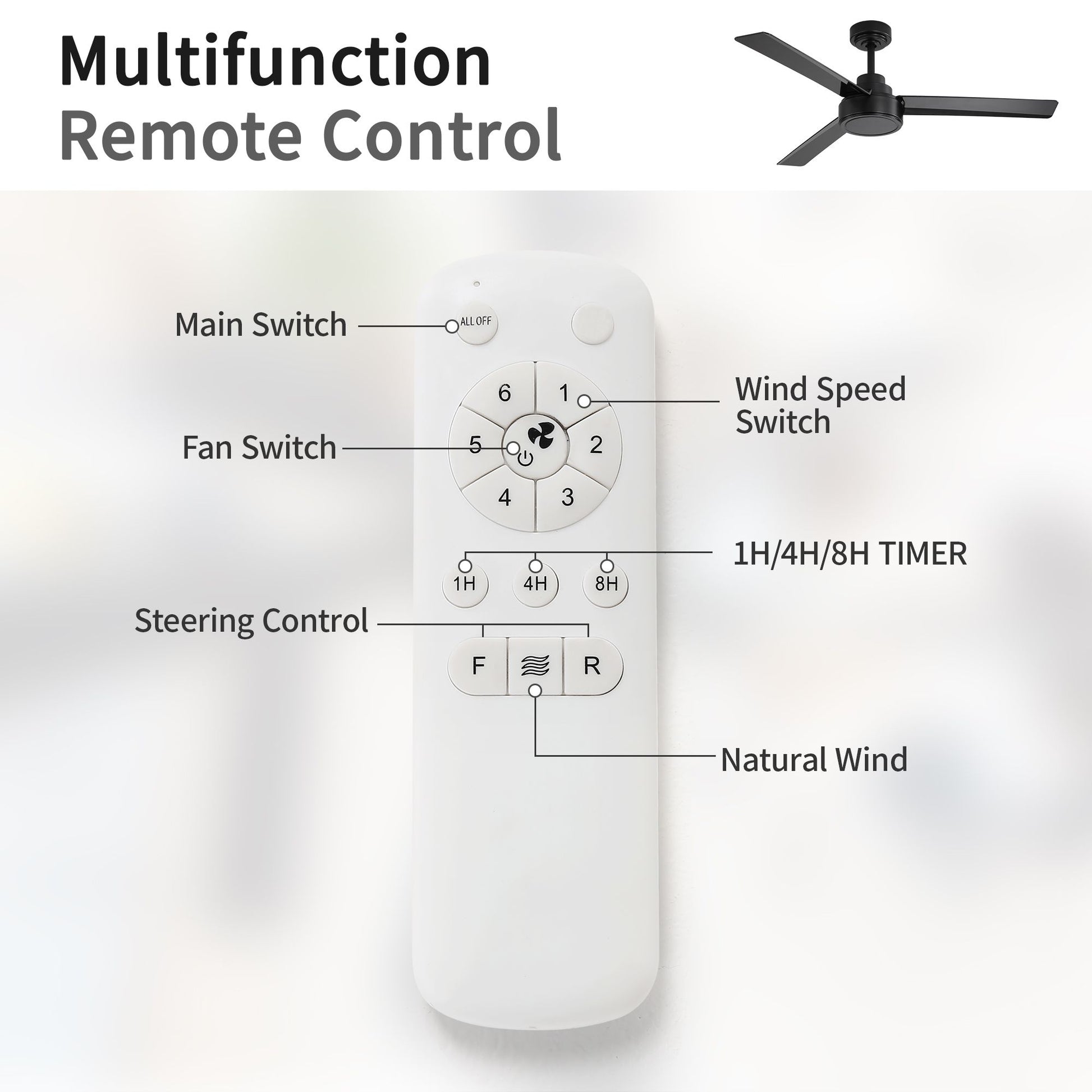 52" Outdoor Ceiling Fan Without Light, 3 ABS Blades Farmhouse Ceiling Fan with Remote Control 6-speed Reversible DC Moto image 7