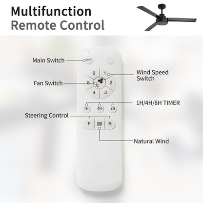 52" Outdoor Ceiling Fan Without Light, 3 ABS Blades Farmhouse Ceiling Fan with Remote Control 6-speed Reversible DC Moto image 7