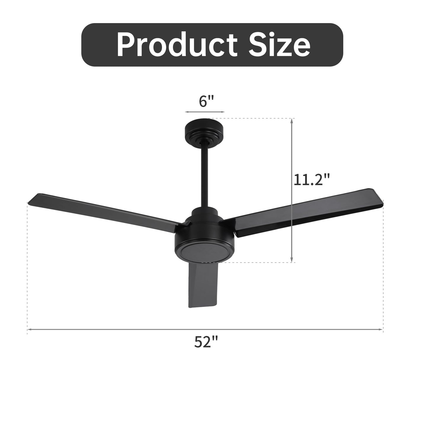 52" Outdoor Ceiling Fan Without Light, 3 ABS Blades Farmhouse Ceiling Fan with Remote Control 6-speed Reversible DC Moto image 8