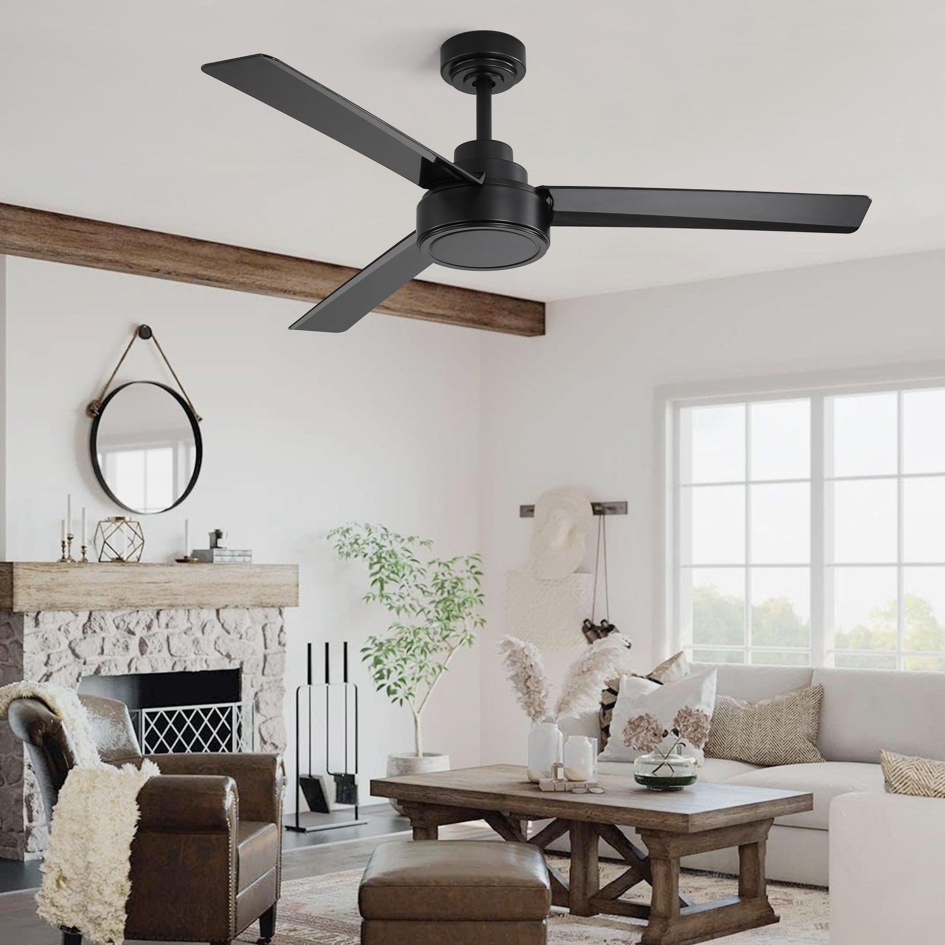 52" Outdoor Ceiling Fan Without Light, 3 ABS Blades Farmhouse Ceiling Fan with Remote Control 6-speed Reversible DC Moto image 4