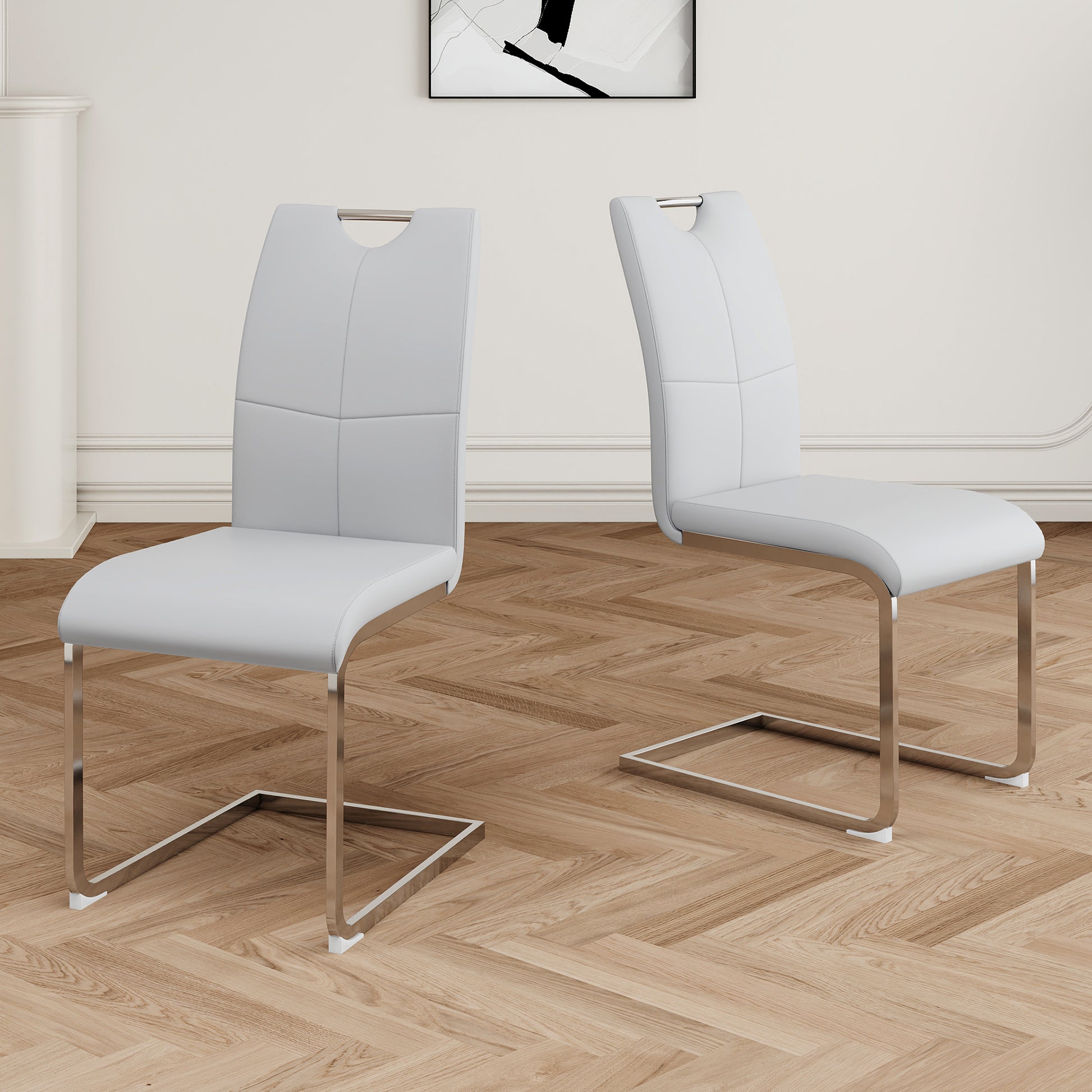 Modern Dining Chairs with Faux Leather Padded Seat Dining Living Room Chairs Upholstered Chair with Chrome Metal Legs Design for Kitchen, Living, Bedroom, Dining Room Side Chairs Set of 2 image 3