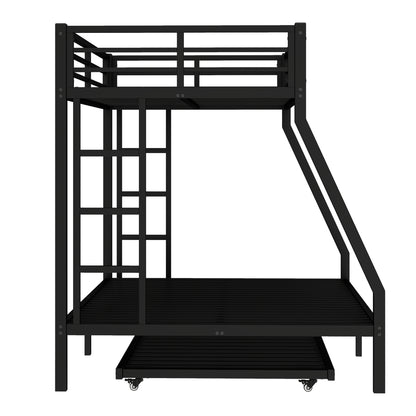 Twin over Full Metal Bunk Bed with Twin Size Trundle, Black image 12