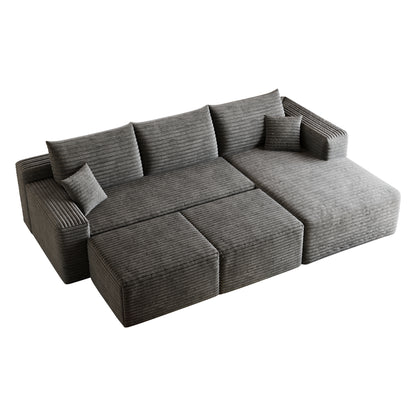 95" Cloud Sectional Sofa with 2 Ottoman,Modern Minimalist Upholstered Couches, Comfort U Shaped Sofa for Living Room,Deep Seat Corner Couch,No Assembly Required,Dark Grey(Plush Corduroy Fabric) image 11