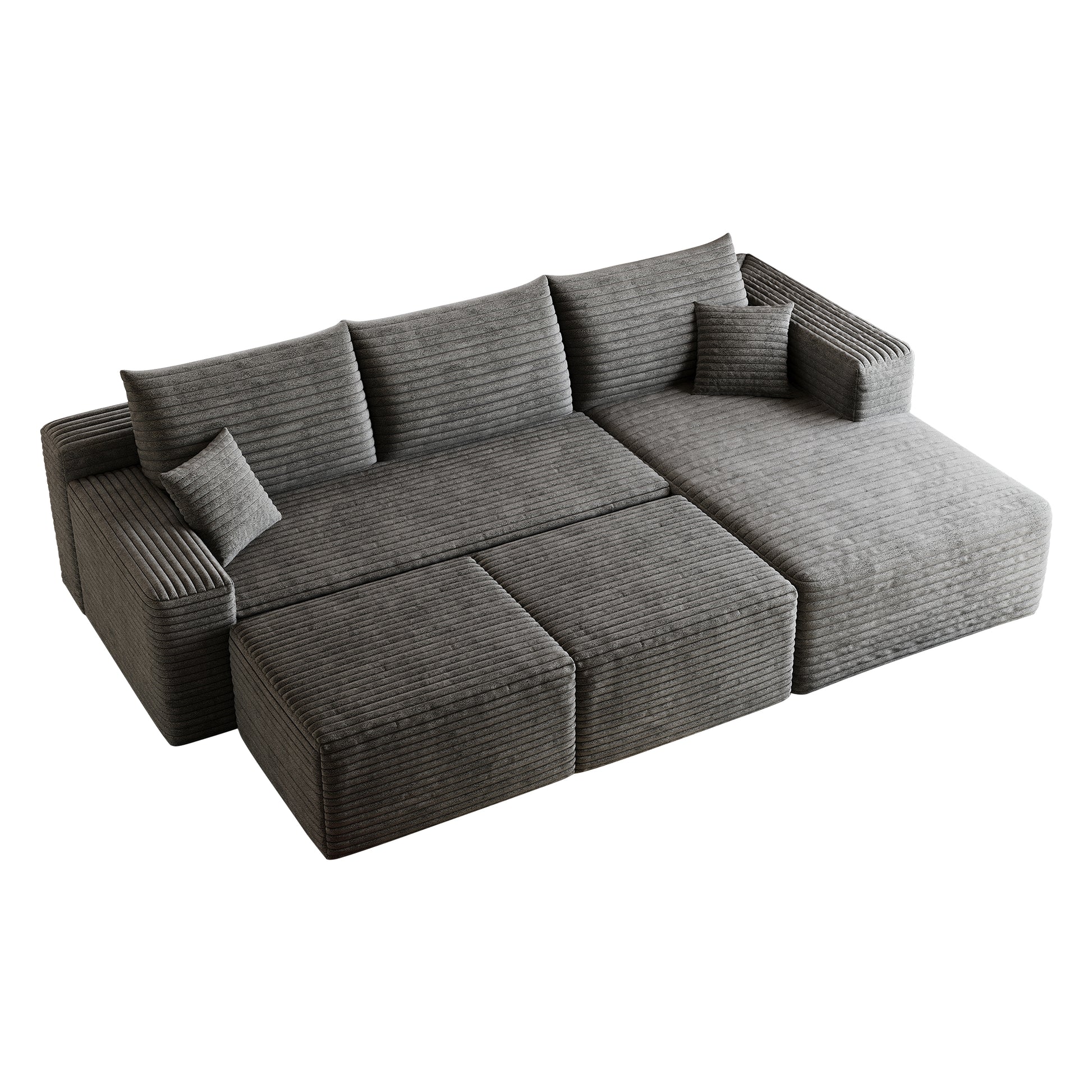 95" Cloud Sectional Sofa with 2 Ottoman,Modern Minimalist Upholstered Couches, Comfort U Shaped Sofa for Living Room,Deep Seat Corner Couch,No Assembly Required,Dark Grey(Plush Corduroy Fabric) image 11