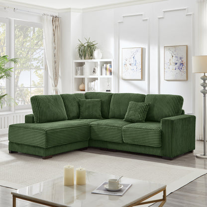 93" Sectional Sofa, L Shaped Sofa Couch with Reversible Chaise Lounge, Upholstered Soft Corduroy Couch for Living Room, Apartment (Green) image 2
