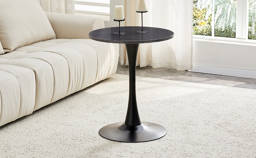 Round Dining Table, 23.6" Circle Tulip Table with Thickened Tabletop & Metal Pedestal, Mid Century Modern Bistro Table for Kitchen, Small Places, Living Room, Cafe (Faux Marble) image 9