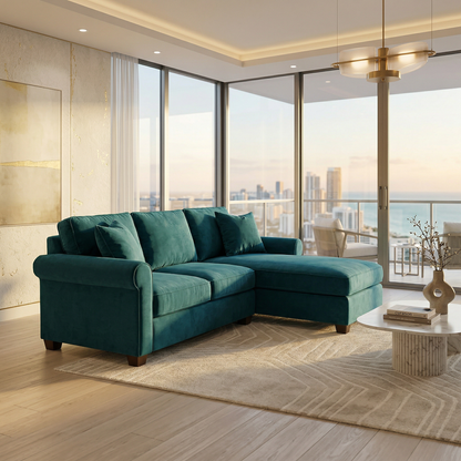 Irlanda Sectional – Made in USA, Custom Fabric Options, L-Shaped Sectional Wholesale Sectional Furniture - Velvet Antique Peacock - Velvet image 11