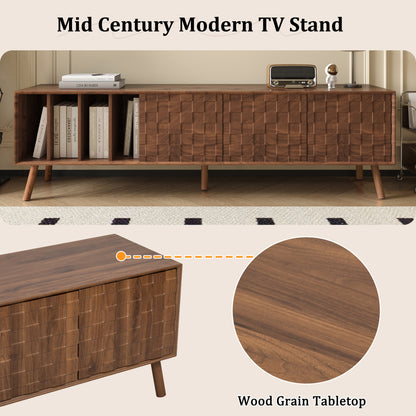 68" Mid-Century Modern TV Stand, Media Console Table for TVs up to 75'', Entertainment Center with 5 Solid Wood Legs for Living Room, Bedroom image 7