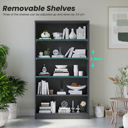 5 Shelf Bookcase 60 inch Tall Wood Bookshelf for Bedroom image 3
