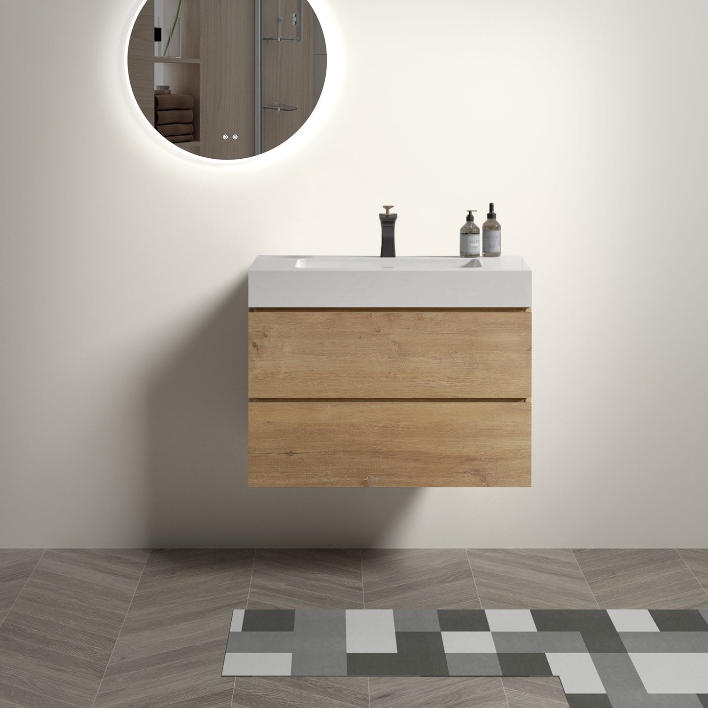 U041-Alice30-106 Alice 30" Natural Oak Bathroom Vanity with Sink, Large Storage Wall Mounted Floating Bathroom Vanity for Modern Bathroom, Pre-assembled image 1