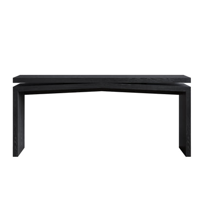 65-Inch Rustic Solid Wood Veneer Console Table, Long Farmhouse Entryway Sofa Table for Living Room, Hallway, Behind Couch, Apartment, Black image 9