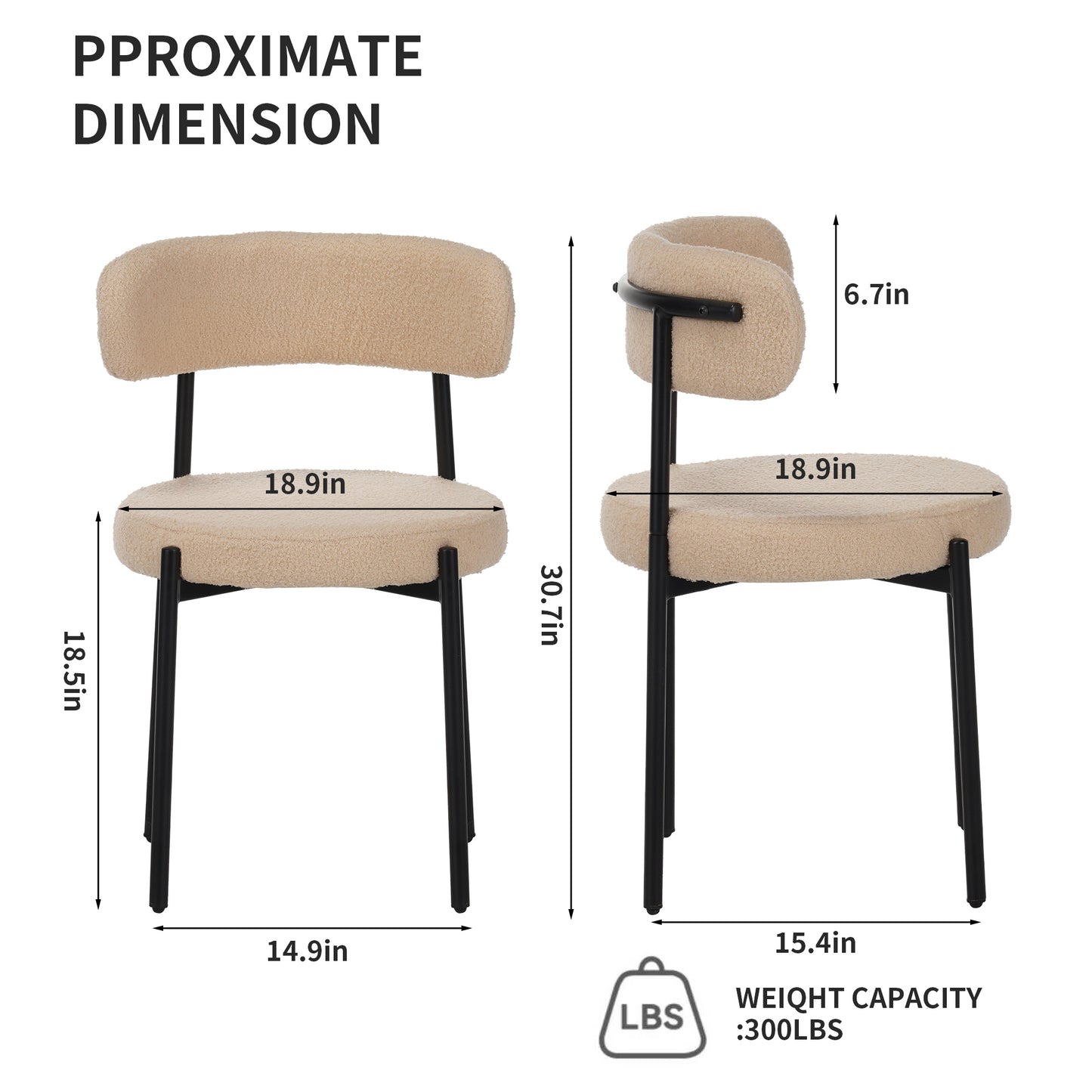 Medieval modern dining chair set, 4 pieces, round seat cushions, black metal legs, curved back kitchen dining chairs, suitable for restaurants and dining rooms, beige image 3