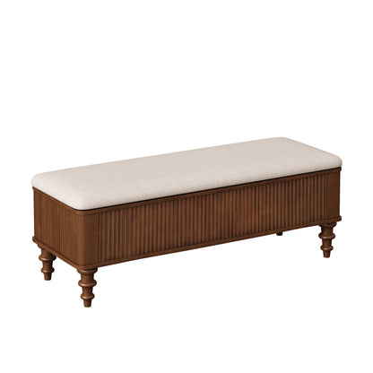 50.8-inch Multi-Functional Storage Ottoman Bench-Solid Rubberwood Bed End Bench with Linen Seat, Storage Bench for Bedroom, Entryway Shoe Organizer for Bedroom, Living Room, Entryway, Closet, Walnut image 10