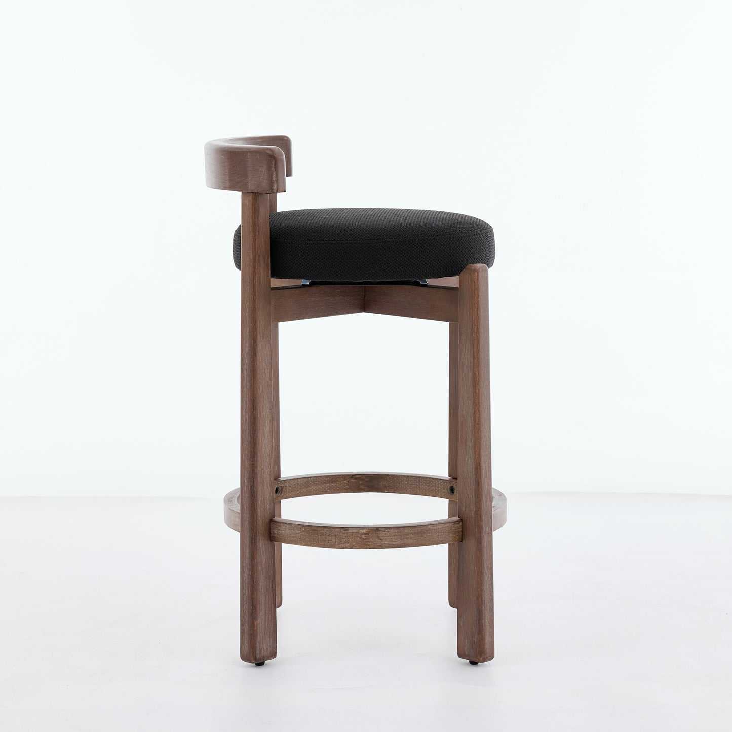 Set of 2 Swivel Counter Stools,Mid-Century Modern Bar Stools with Back,26 Inch Seat Height,Solid Wood Frame,Soft Linen Upholstered Bar Chairs with Footrest,Ideal for Kitchen Island,Black,SW1882BK image 5