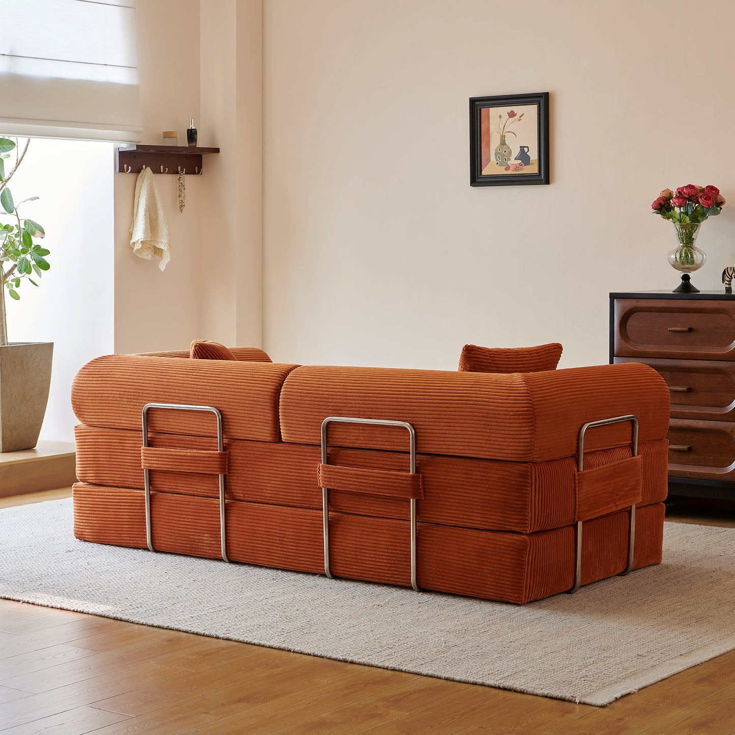 78.8" Compression Sofa,Convertible Floor Sofa Bed-with Pillow Back Support Armrest,Comfy Futon Couch Sleeper Bed,Loveseats Boneless Modular Sectional Sofa,Corduroy fabric,for Living Room,Bedroom image 9