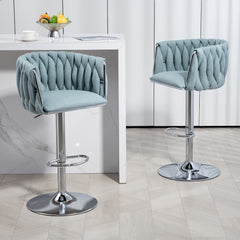 360° Adjustable Swivel Bar Stools Set of 2 with Woven Back - Beige