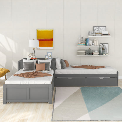 L-shaped Platform Bed with Trundle and Drawers Linked with built-in Desk,Twin,Gray(Old SKU:SM000916AAE-1) image 3