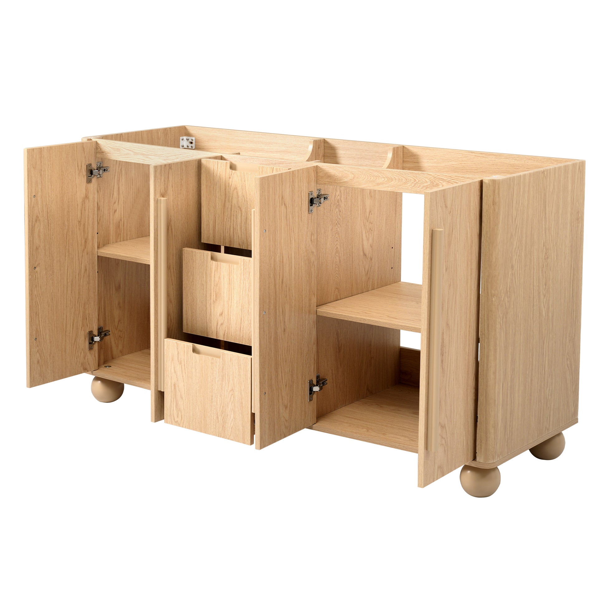 [Cabinet Only] 58.3" Bathroom Vanity Cabinet Only Without Vanity Top, 3 Drawers & 4 Doors, All Soft-Close, Adjustable Shelf, Wood Color image 11