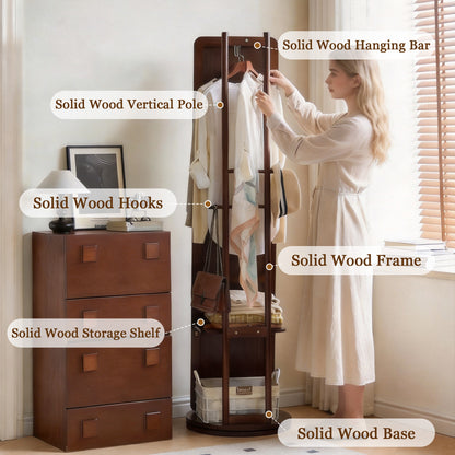 Rotating Full Length Mirror with Clothes Rack, Freestanding Solid Wood Storage Mirror for Bedroom Living Room image 5