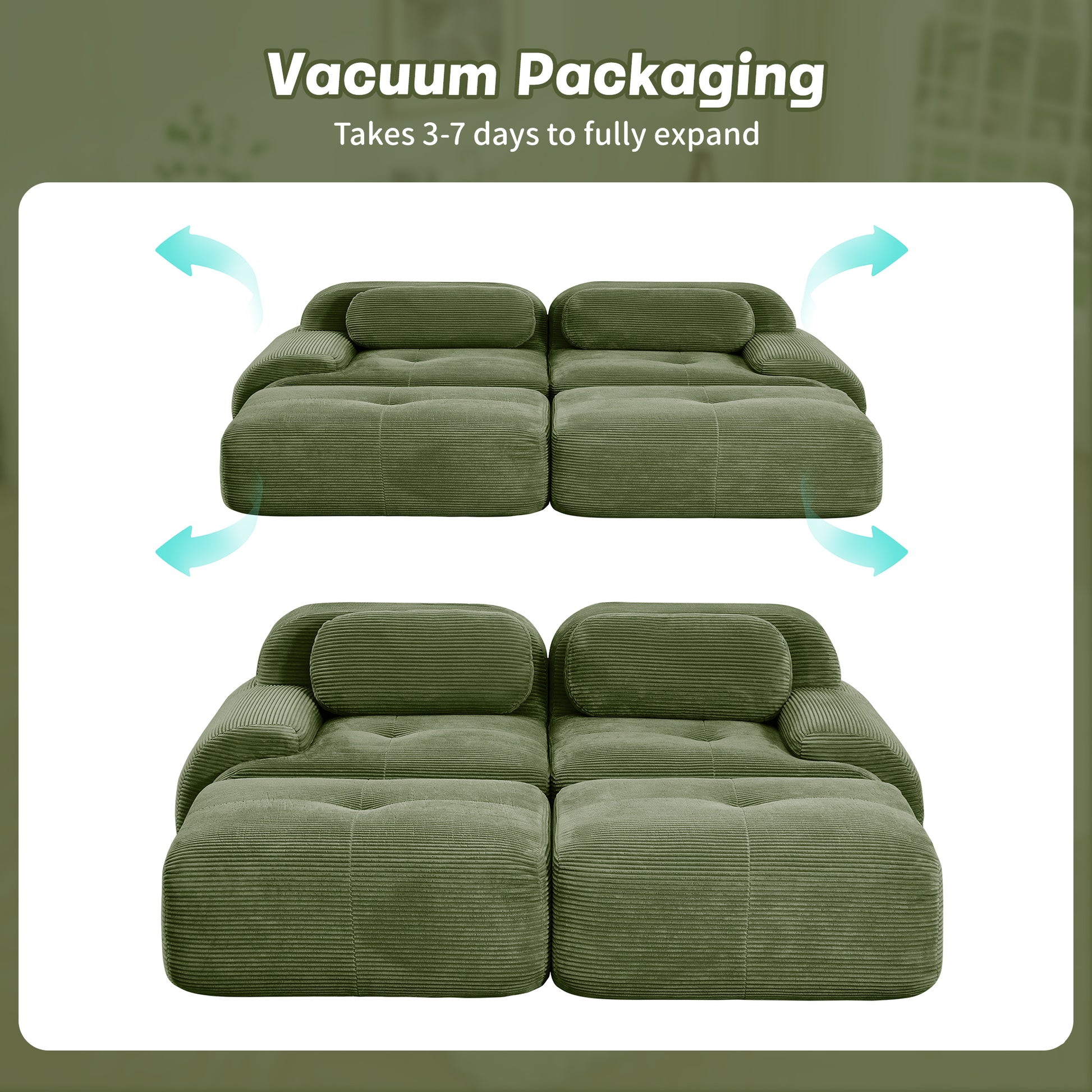 2-seat sofa in luxuryCorduroy Fabric fabric modular multi-combination anti-slip design assembly chaise lounge curved armrests ergonomic support high-resilience sponge living rooms bedrooms,Olive green image 12