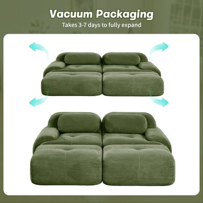 2-seat sofa in luxuryCorduroy Fabric fabric modular multi-combination anti-slip design assembly chaise lounge curved armrests ergonomic support high-resilience sponge living rooms bedrooms,Olive green image 12