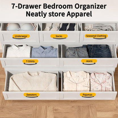 7-Drawer Dresser, Wide Low-Profile Storage Cabinet, White Metal Chest of Drawers for Bedroom, Living Room & Entryway image 5