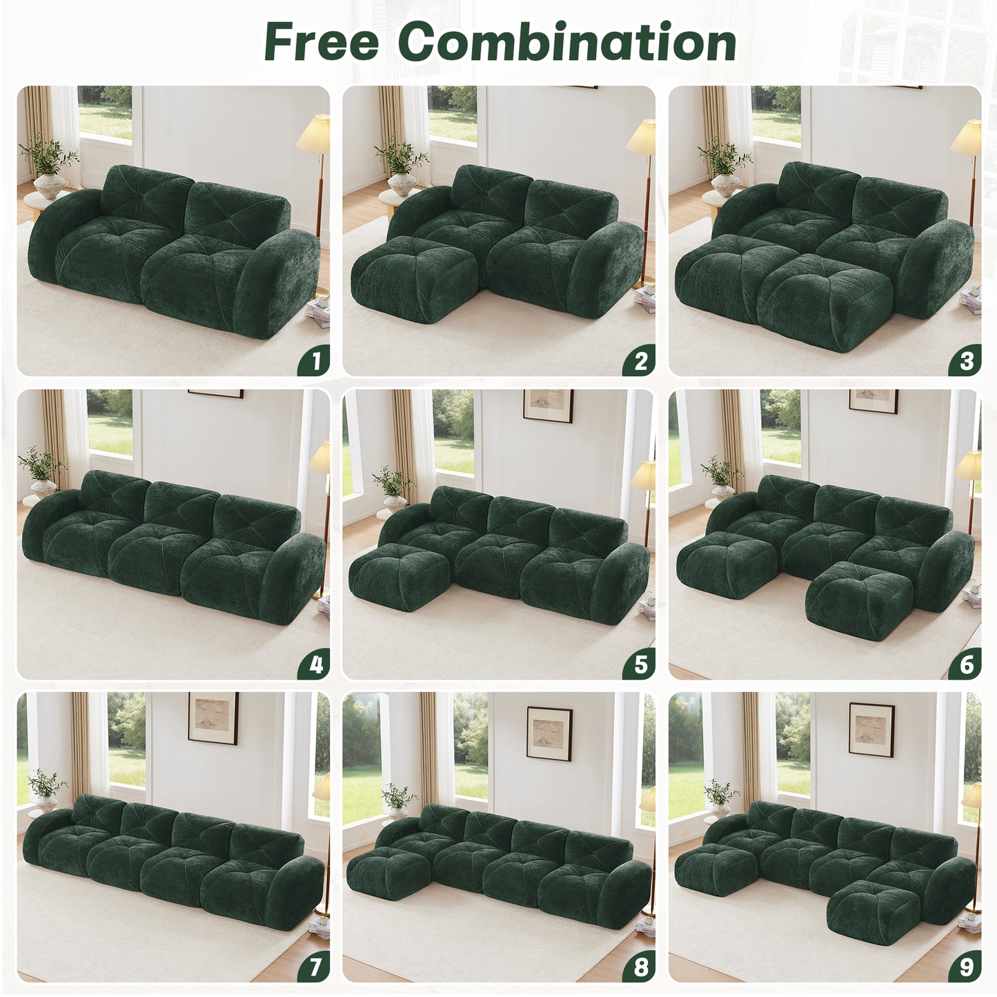 2-seater Tufted Sofa Couches With boneless Sofa,Soft Velvet Fabric,Bottom Anti-Slip Design,32D High Density Sponge,Ergonomic Design Bottom,No Assembly Required,Fits Living Rooms,Green image 7
