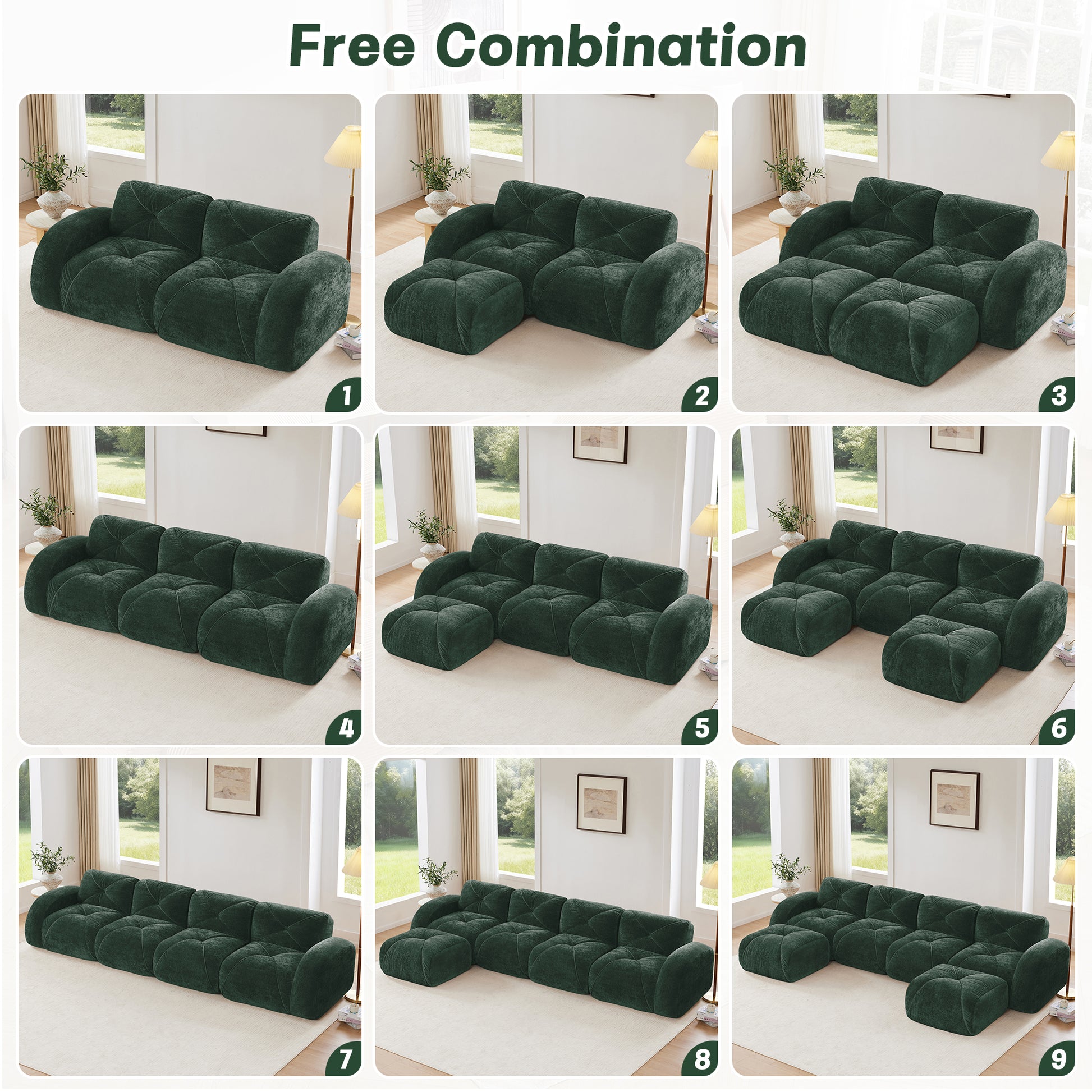 2-seater Tufted Sofa Couches With boneless Sofa,Soft Velvet Fabric,Bottom Anti-Slip Design,32D High Density Sponge,Ergonomic Design Bottom,No Assembly Required,Fits Living Rooms,Green image 7