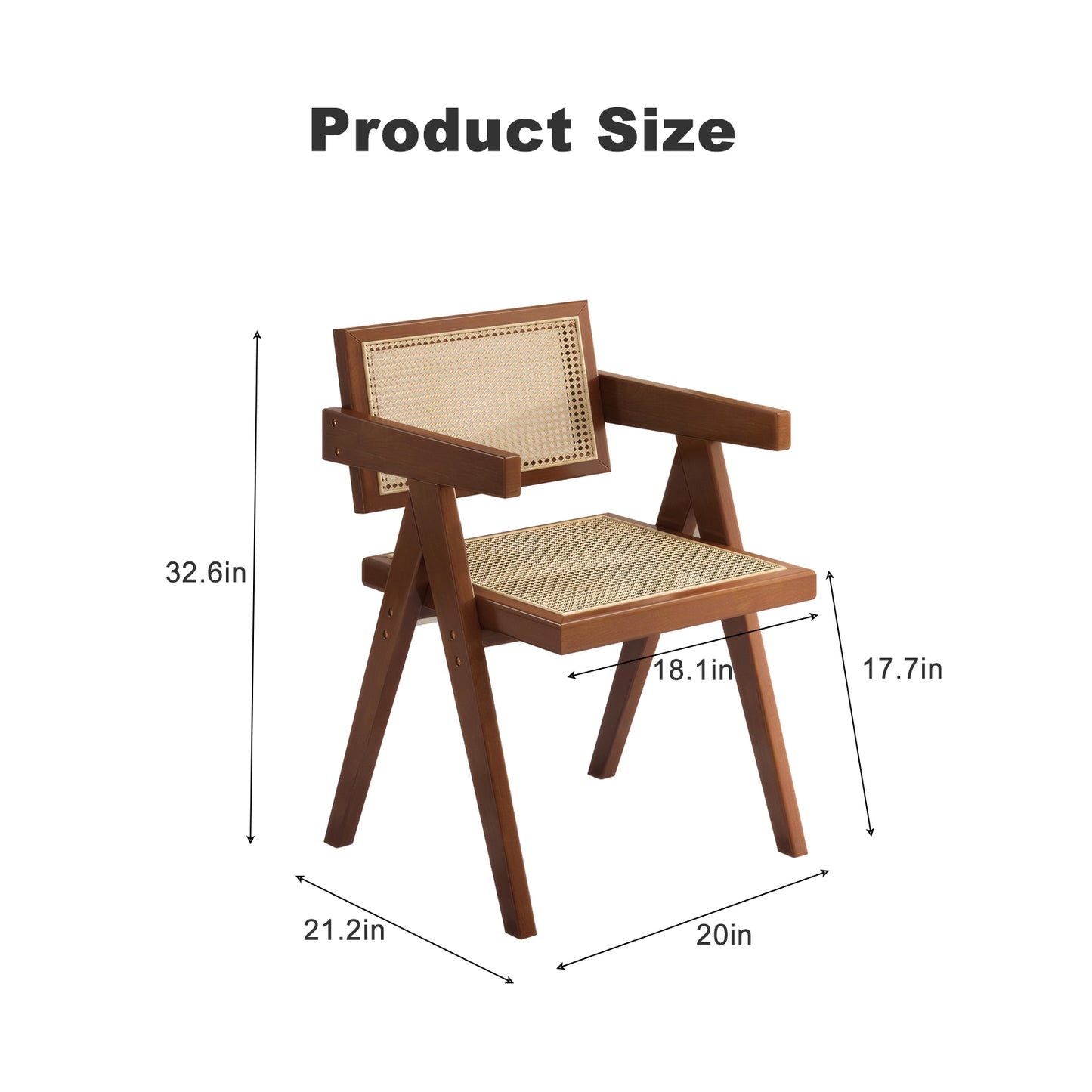 Modern Mid Century Dining Chairs Set of 2, Rattan Accent Chairs, Comfy Armchairs, Outdoor Wood Chairs with Armrest for Bedroom Living Room Reading Room Dining Kitchen, Brown image 2