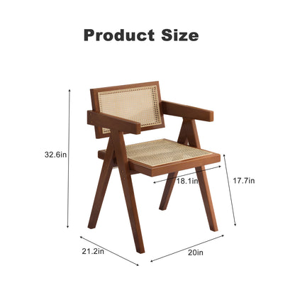 Modern Mid Century Dining Chairs Set of 2, Rattan Accent Chairs, Comfy Armchairs, Outdoor Wood Chairs with Armrest for Bedroom Living Room Reading Room Dining Kitchen, Brown image 2