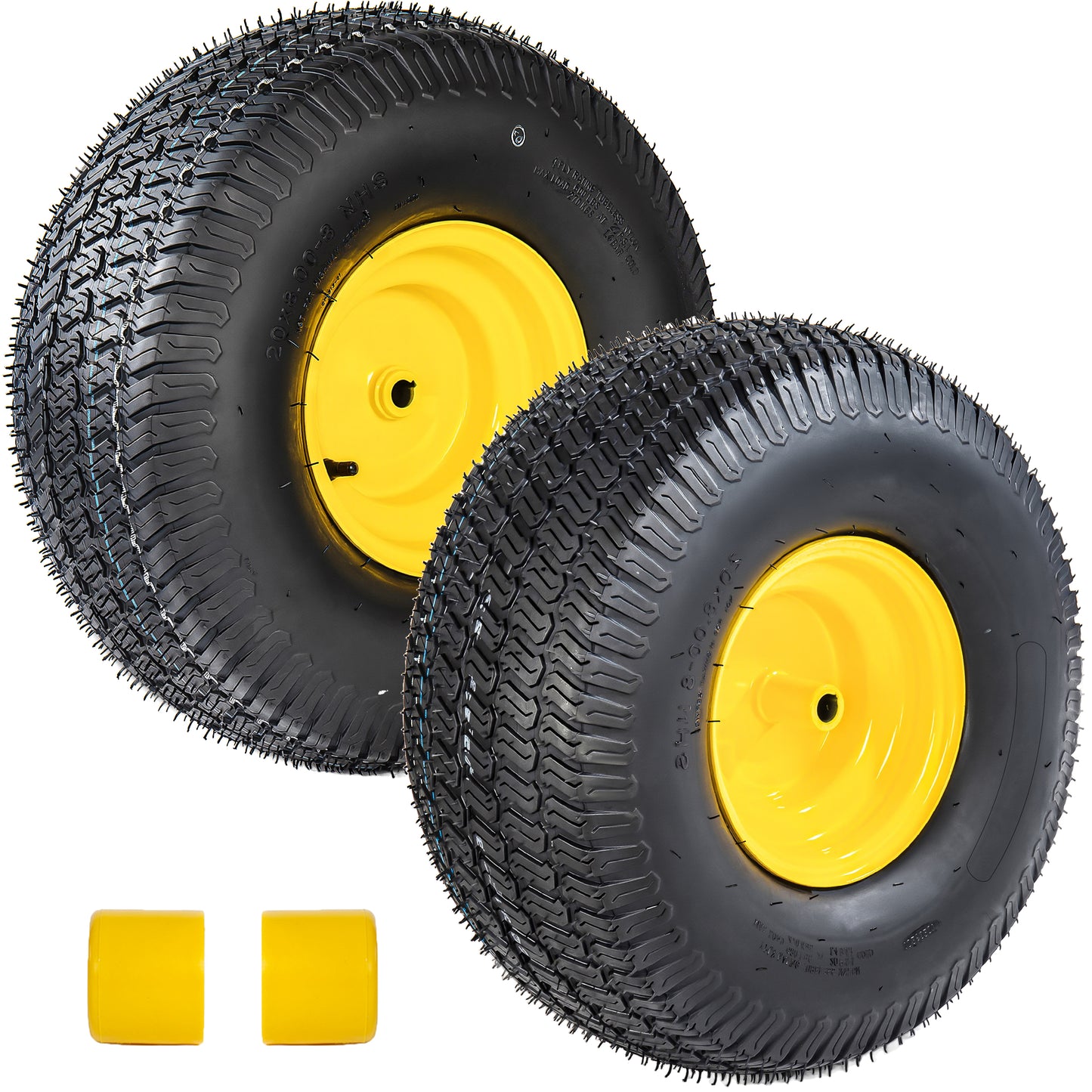 Set of 2 20x8.00-8 Lawn Mower Tires and Wheel Assembly, 4-Ply Tubeless Turf Tread Heavy Duty, 3.5" Centered Hub with 3/4" Bore and 3/16" Keyway, Yellow Steel Rim for Zero-Turn Mowers, 905 lbs Capacity image 7