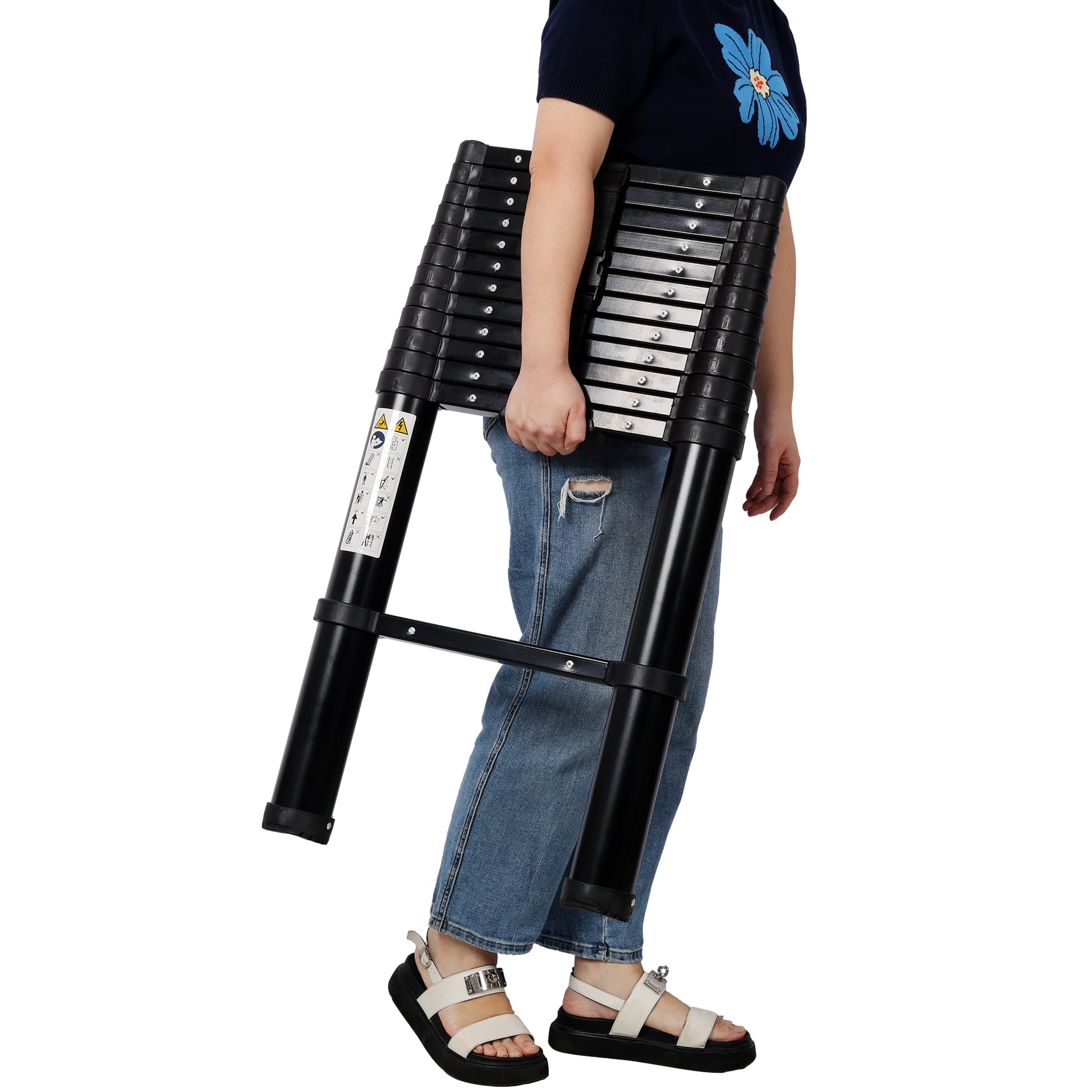 12.5FT Telescopic Ladder Aluminum Ladder with Non-Slip Feet, Slow Down Safety Function Portable Extension Ladder for Household and Outdoor Working, 330lb Capacity Black image 12